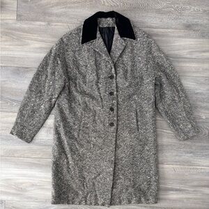 Women’s Grey Wool Tweed Car Coat with Black Velvet Collar